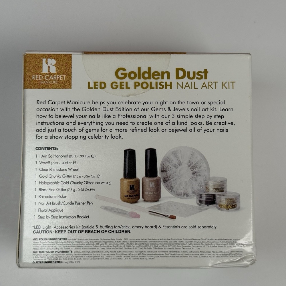 Red Carpet Golden Dust LED Gel Polish Nail Art Kit Gems Jewels Bejewel Manicure - Picture 2 of 6